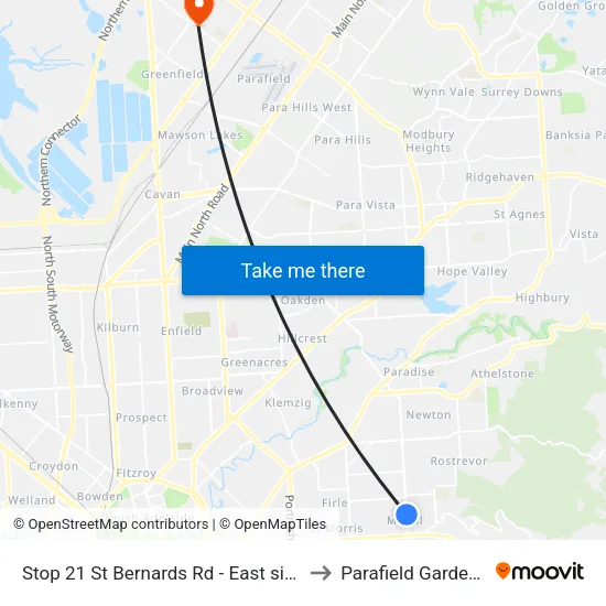 Stop 21 St Bernards Rd - East side to Parafield Gardens map