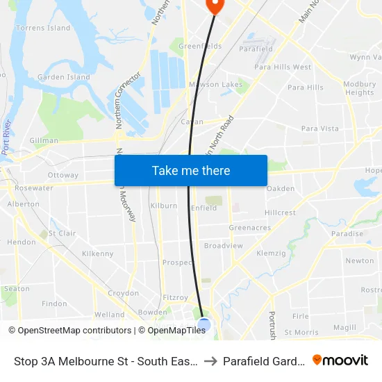 Stop 3A Melbourne St - South East side to Parafield Gardens map
