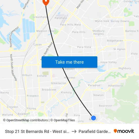 Stop 21 St Bernards Rd - West side to Parafield Gardens map