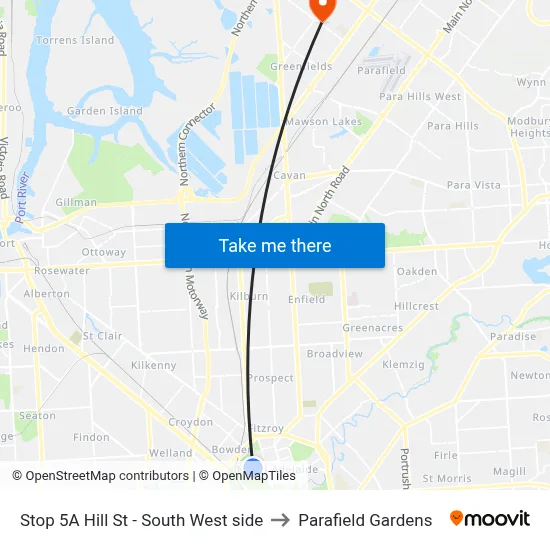 Stop 5A Hill St - South West side to Parafield Gardens map