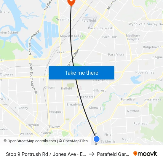 Stop 9 Portrush Rd / Jones Ave - East side to Parafield Gardens map