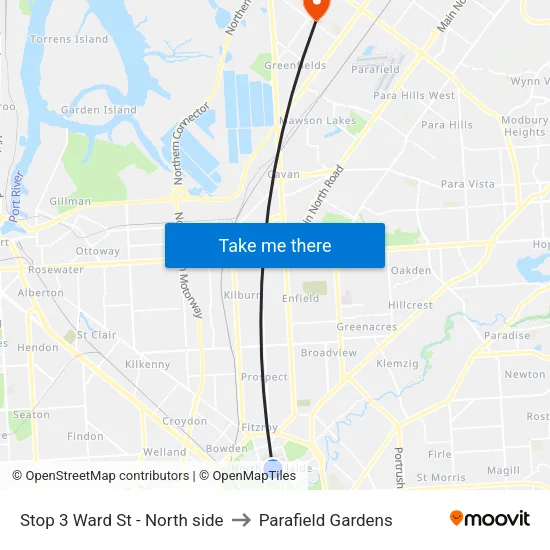 Stop 3 Ward St - North side to Parafield Gardens map
