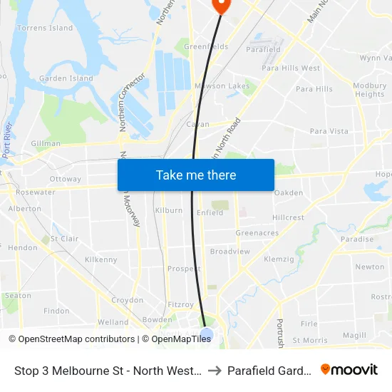 Stop 3 Melbourne St - North West side to Parafield Gardens map