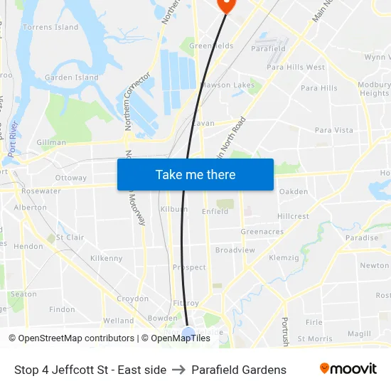 Stop 4 Jeffcott St - East side to Parafield Gardens map