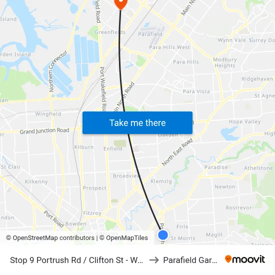 Stop 9 Portrush Rd / Clifton St - West side to Parafield Gardens map