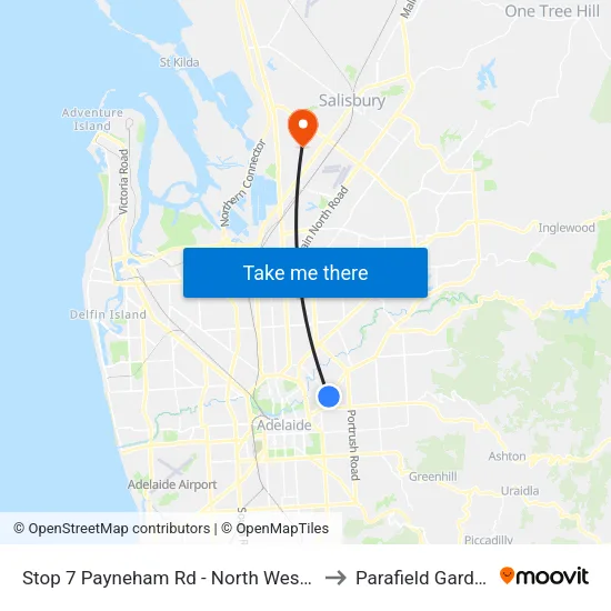 Stop 7 Payneham Rd - North West side to Parafield Gardens map