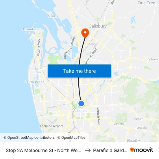Stop 2A Melbourne St - North West side to Parafield Gardens map