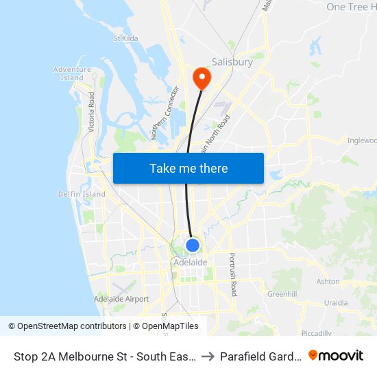 Stop 2A Melbourne St - South East side to Parafield Gardens map
