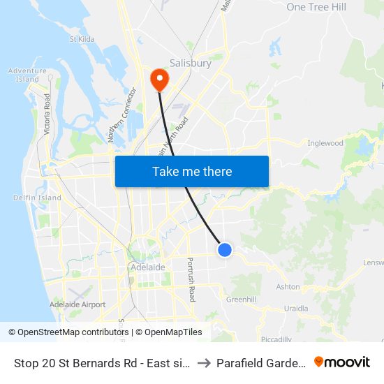 Stop 20 St Bernards Rd - East side to Parafield Gardens map