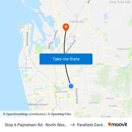 Stop 6 Payneham Rd - North West side to Parafield Gardens map