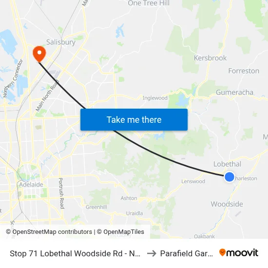 Stop 71 Lobethal Woodside Rd - North side to Parafield Gardens map