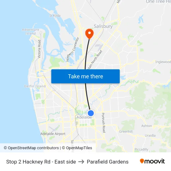 Stop 2 Hackney Rd - East side to Parafield Gardens map