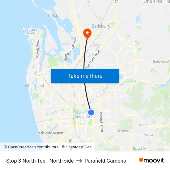 Stop 3 North Tce - North side to Parafield Gardens map