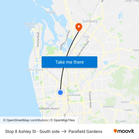Stop 8 Ashley St - South side to Parafield Gardens map
