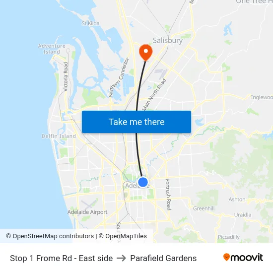 Stop 1 Frome Rd - East side to Parafield Gardens map