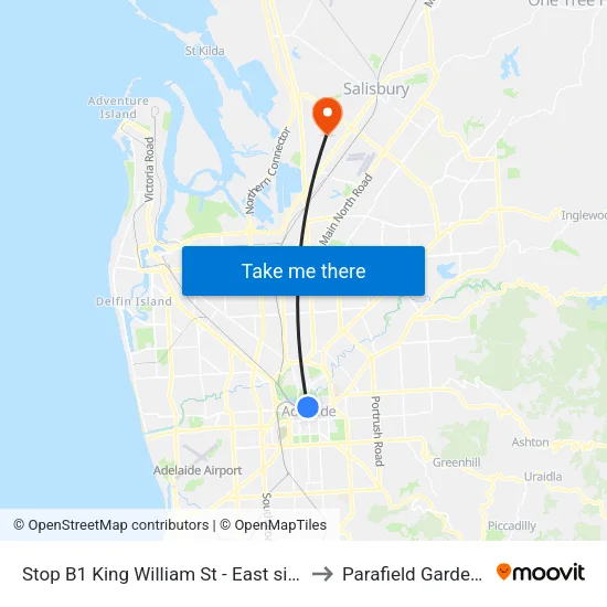 Stop B1 King William St - East side to Parafield Gardens map