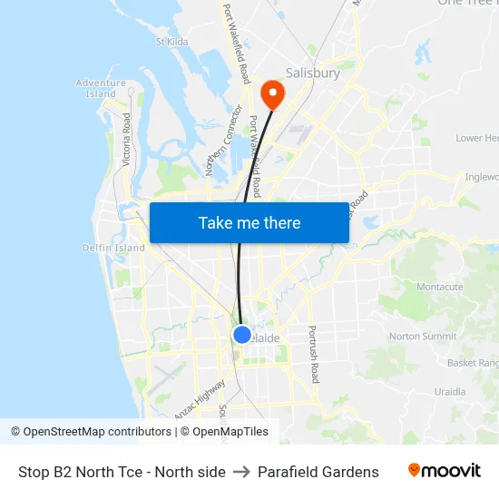 Stop B2 North Tce - North side to Parafield Gardens map