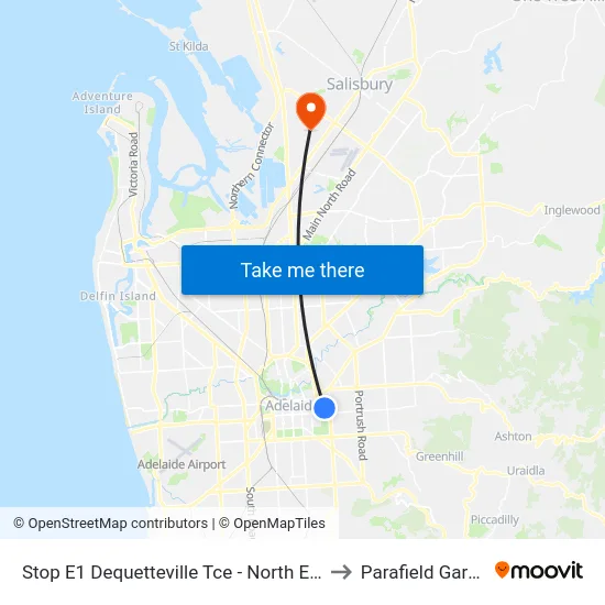 Stop E1 Dequetteville Tce - North East side to Parafield Gardens map