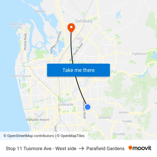 Stop 11 Tusmore Ave - West side to Parafield Gardens map