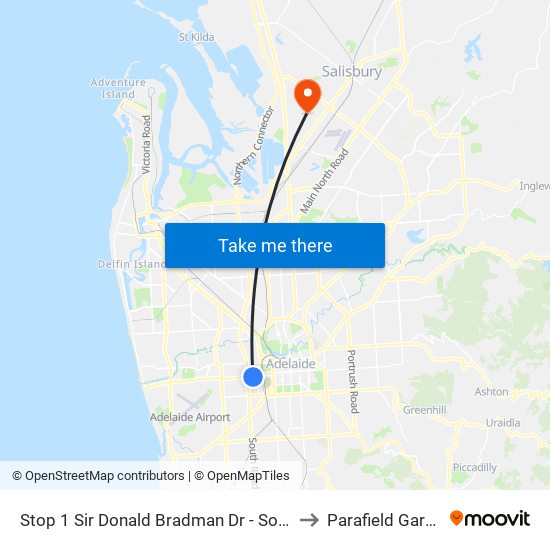 Stop 1 Sir Donald Bradman Dr - South side to Parafield Gardens map