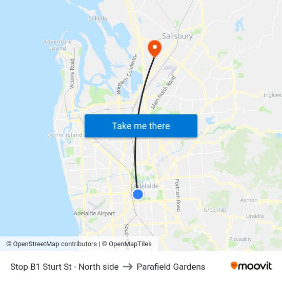 Stop B1 Sturt St - North side to Parafield Gardens map