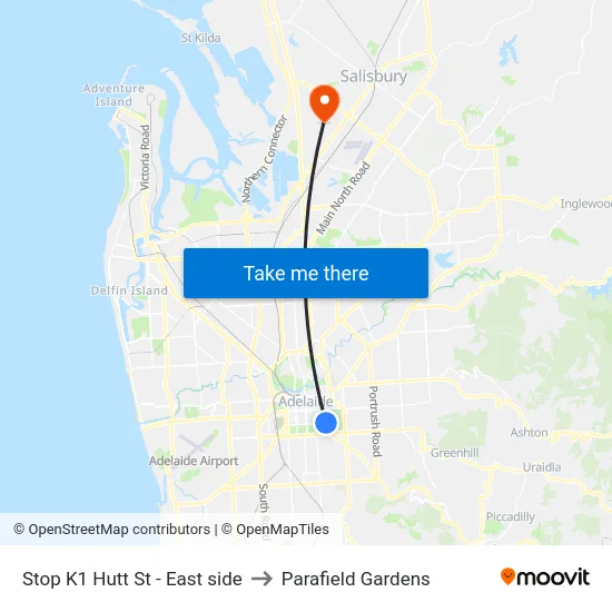 Stop K1 Hutt St - East side to Parafield Gardens map