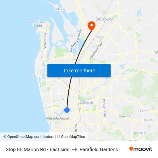 Stop 8E Marion Rd - East side to Parafield Gardens map