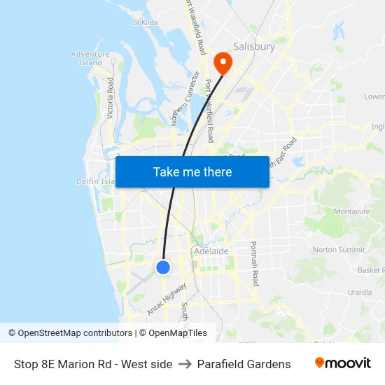 Stop 8E Marion Rd - West side to Parafield Gardens map
