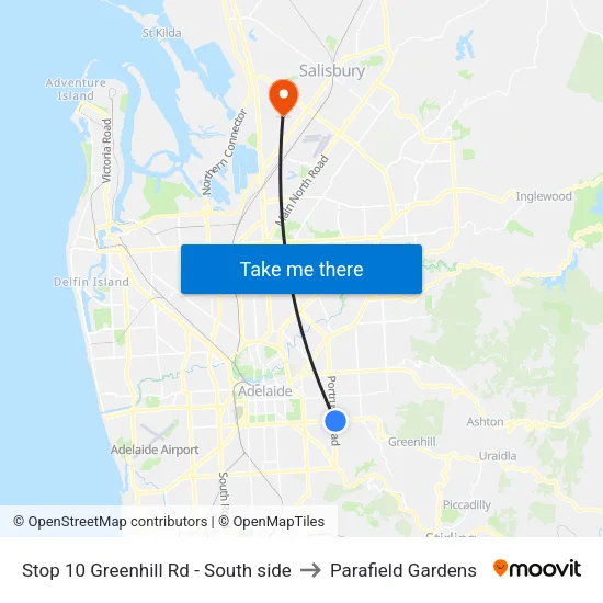 Stop 10 Greenhill Rd - South side to Parafield Gardens map