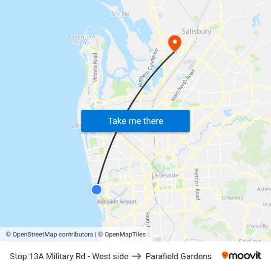 Stop 13A Military Rd - West side to Parafield Gardens map