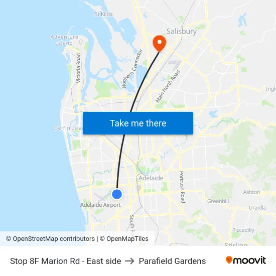 Stop 8F Marion Rd - East side to Parafield Gardens map