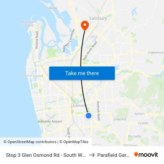 Stop 3 Glen Osmond Rd - South West side to Parafield Gardens map