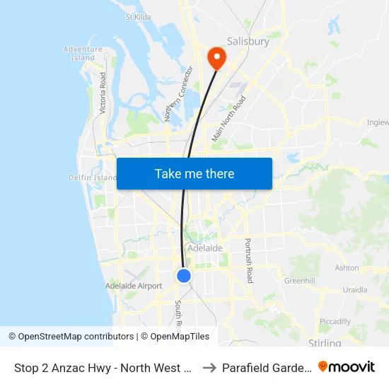 Stop 2 Anzac Hwy - North West side to Parafield Gardens map