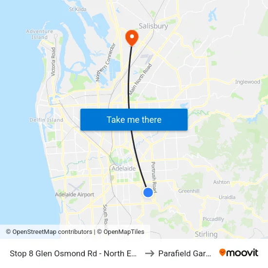 Stop 8 Glen Osmond Rd - North East side to Parafield Gardens map