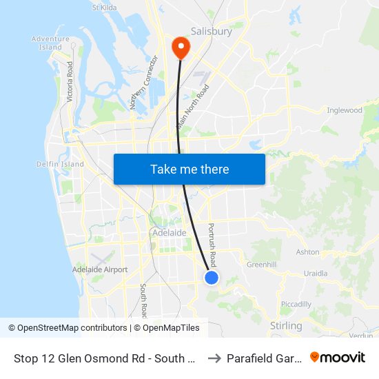 Stop 12 Glen Osmond Rd - South West side to Parafield Gardens map