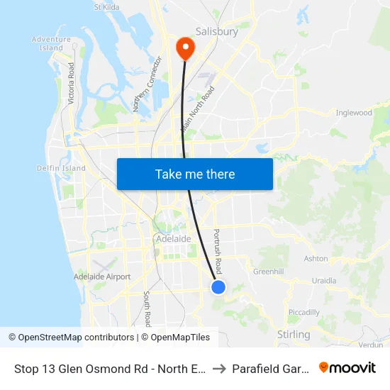 Stop 13 Glen Osmond Rd - North East side to Parafield Gardens map