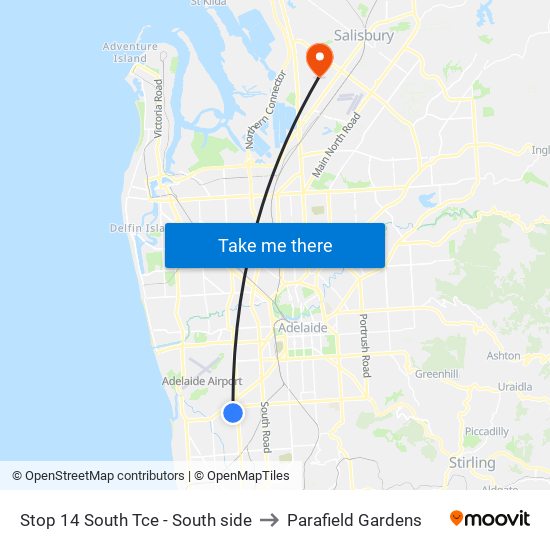 Stop 14 South Tce - South side to Parafield Gardens map