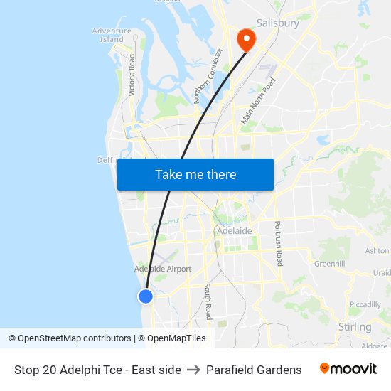 Stop 20 Adelphi Tce - East side to Parafield Gardens map