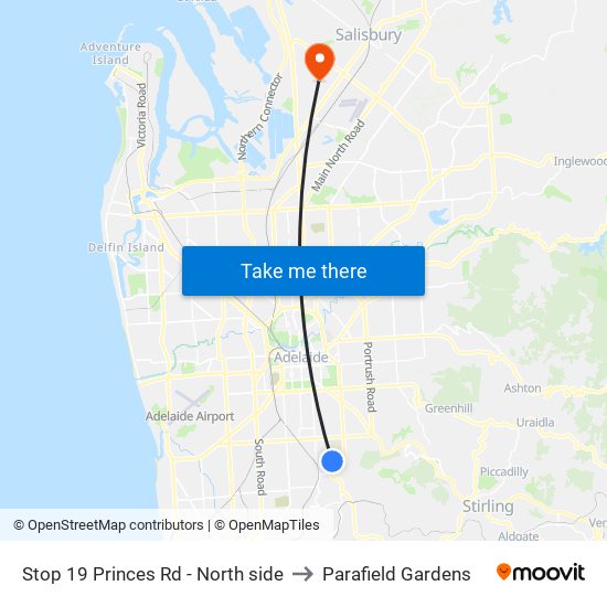 Stop 19 Princes Rd - North side to Parafield Gardens map