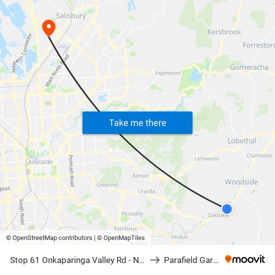 Stop 61 Onkaparinga Valley Rd - North side to Parafield Gardens map