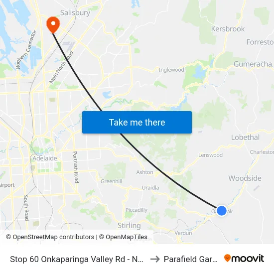 Stop 60 Onkaparinga Valley Rd - North side to Parafield Gardens map
