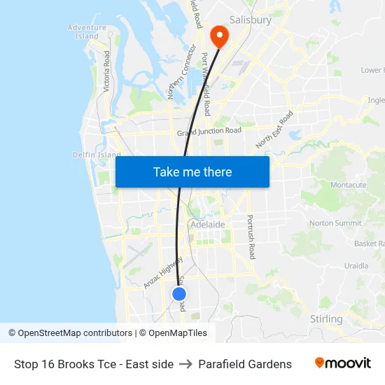 Stop 16 Brooks Tce - East side to Parafield Gardens map