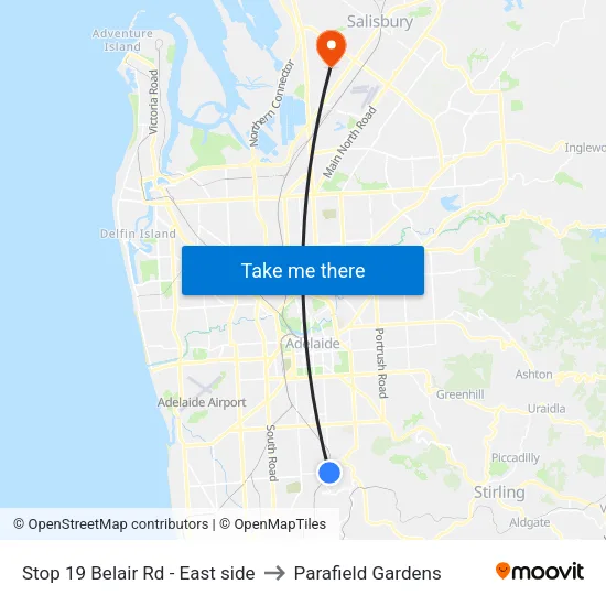Stop 19 Belair Rd - East side to Parafield Gardens map
