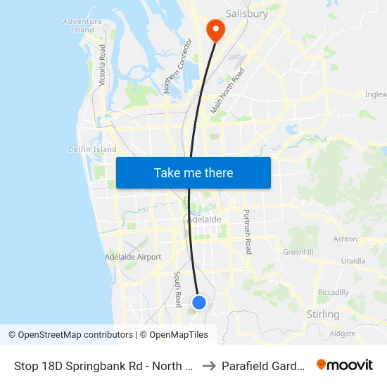 Stop 18D Springbank Rd - North side to Parafield Gardens map