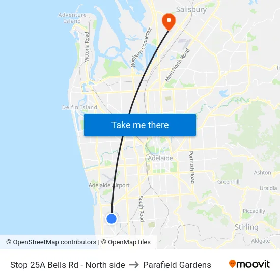 Stop 25A Bells Rd - North side to Parafield Gardens map
