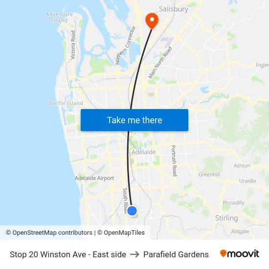 Stop 20 Winston Ave - East side to Parafield Gardens map