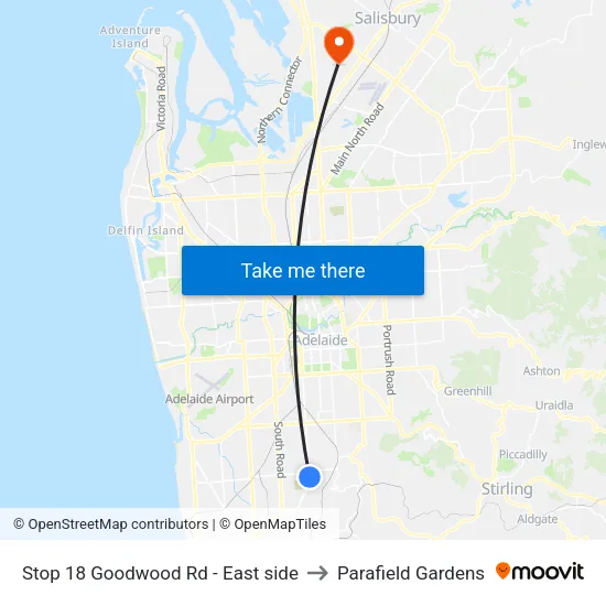 Stop 18 Goodwood Rd - East side to Parafield Gardens map