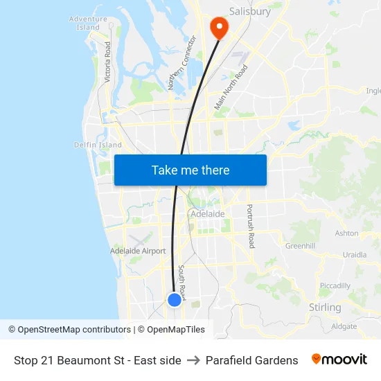 Stop 21 Beaumont St - East side to Parafield Gardens map