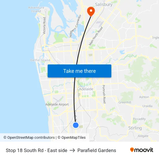 Stop 18 South Rd - East side to Parafield Gardens map