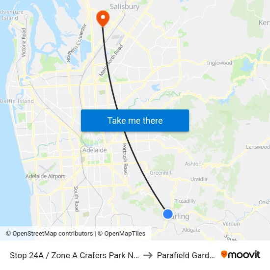 Stop 24A / Zone A Crafers Park N Ride to Parafield Gardens map